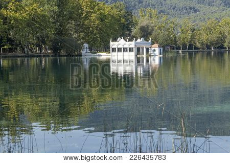 Banyoles,spain-september 26,2011: Construction Over Lake Or Estany Called Pesqueres,banyoles, Provin