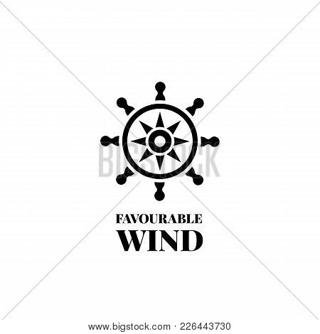 Marine Handwheel Black Silhouette Logo. Vector Logotype Of Sea Wheel