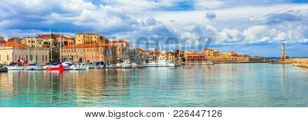 Beautiful Greece series - panaorama of picturesque old town Chania. Crete island