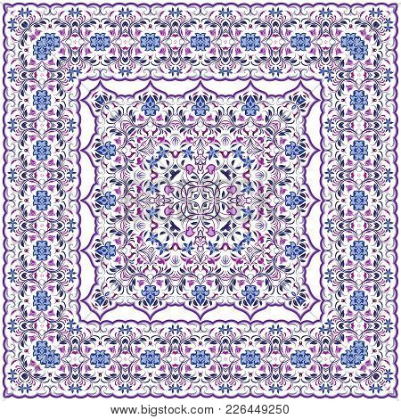 Square Arabic Pattern For The Silk Scarf, Scarf, Printing Factory, Carpet. Abstract Pattern Purple C