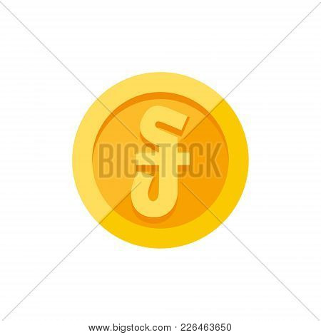 Cambodian Riel Currency Symbol On Gold Coin, Money Sign Flat Style Vector Illustration Isolated On W