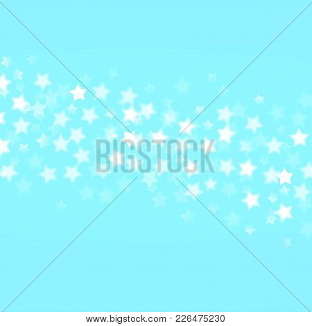 Vector Abstract Blue Sky Background With Boken Lights And Stars.