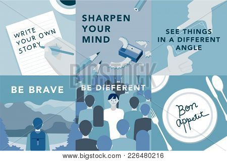 Set of illustrations exploring the concept of human values