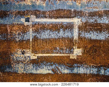 Paper Frame Left On Eroded Metal Surface, Abstract Grunge Background