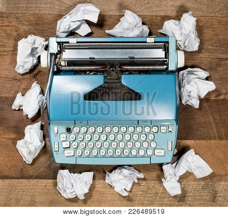 Modern Electric Typewriter On Wooden Desk Background With Papers Ready For A New Book Or Novel With 