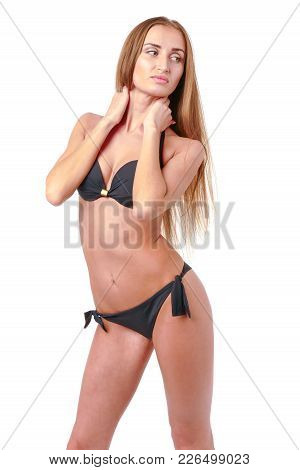 Professional Fashion Model Posing. Woman Show Poses And Emotions Closeup