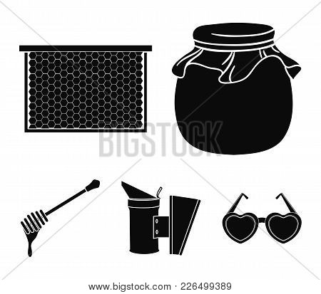 A Frame With Honeycombs, A Ladle Of Honey, A Fumigator From Bees, A Jar Of Honey.apiary Set Collecti
