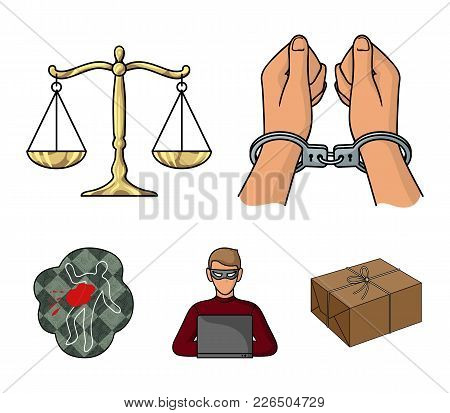 Handcuffs, Scales Of Justice, Hacker, Crime Scene.crime Set Collection Icons In Cartoon Style Vector