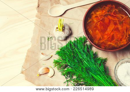 Traditional Ukrainian Borsch, Red Beet Soup, Borshch With Beet, Ukrainian And Russian National Food