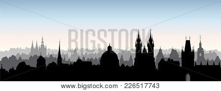 Prague City, Chezh Republic. Urban Skyline Cathedral Landmark Building. Cityscape Panoramic View. Tr