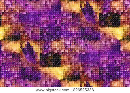 Jewel Tone Abstract Seamless Quilted Digital Art Pattern With Purple Yellow And Black Squares