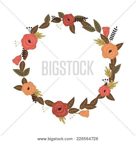 Vector Roses Wreath. Roses Frame For Greeting, Invitation, Wedding Cards Design.
