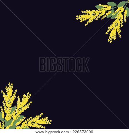 Vector Floral Corners. Floral Decorations.  Yellow Flowers On Dark Background