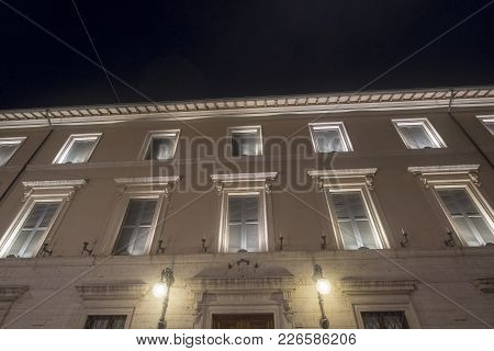 Historic Building Of Foligno, Perugia, Umbria, Italy, At Evening