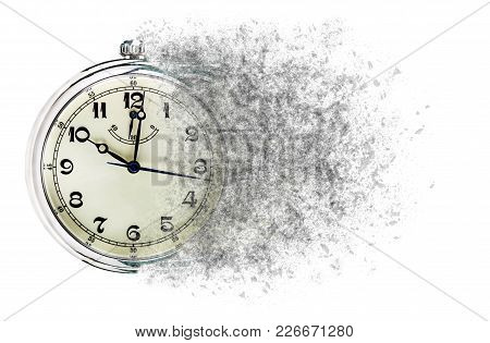 Time Is Running Out Concept Shows Clock That Is Dissolving Away Into Little Particles.