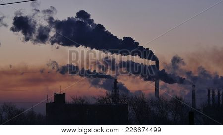 Smoking Factory Chimneys. Environmental Problem Of Pollution Of Environment And Air In Large Cities.