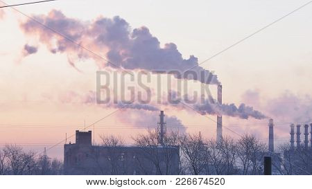 Smoking Factory Chimneys. Environmental Problem Of Pollution Of Environment And Air In Large Cities.