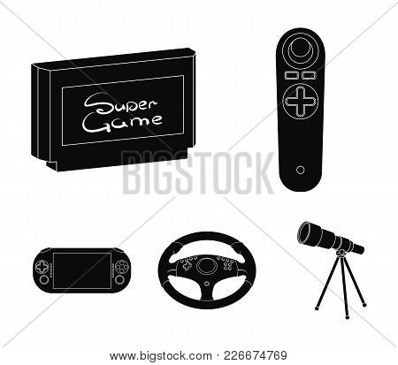 Game Console And Joystick Black Icons In Set Collection For Design.game Gadgets Vector Symbol Stock 