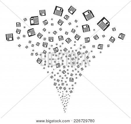 Floppy Disk Fireworks Fountain. Vector Illustration Style Is Flat Iconic Symbols. Object Fountain Co