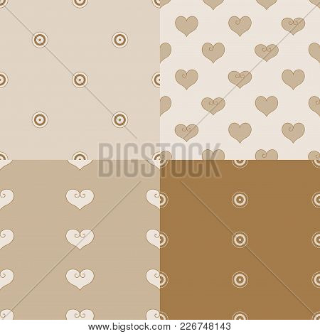 Heart Vector Illustration. 4 Seamless Pattern Beige Background. Picture Scrapbooking.