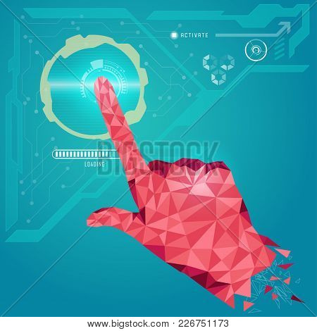 Graphic Of Red Polygon Hand Touching Interface