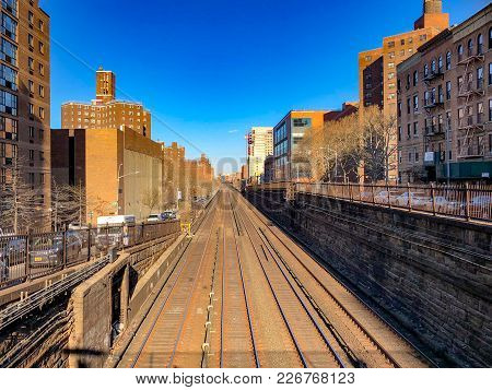 Metro-north Railway Line In Manhattan As They Go From Below To Above Ground At East 97th Street In N