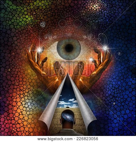 Abstract painting, human thoughts. Faith in God. 3D Rendering
