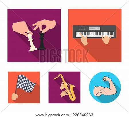 Playing On An Electric Musical Instrument, Manipulation With Chess Pieces And Other  Icon In Flat St
