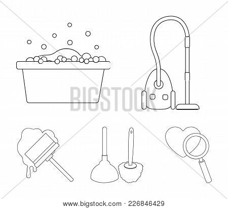Cleaning And Maid Outline Icons In Set Collection For Design. Equipment For Cleaning Vector Symbol S