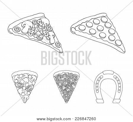 A Slice Of Pizza With Different Ingredients. Different Pizza Set Collection Icons In Outline Style V