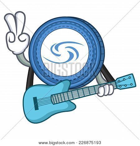 With Guitar Syscoin Mascot Cartoon Style Vector Illustration