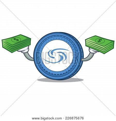 With Money Syscoin Mascot Cartoon Style Vector Illustration