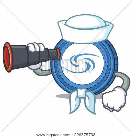 Sailor With Binocular Syscoin Mascot Cartoon Style Vector Illustration
