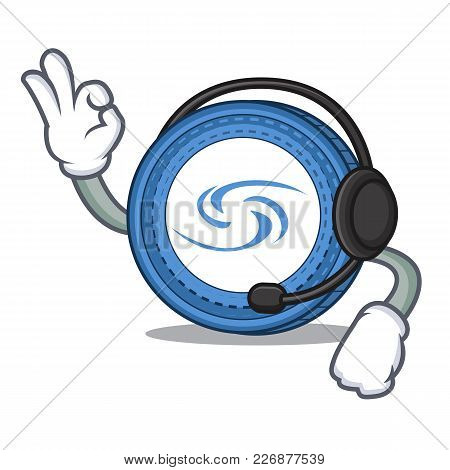 With Headphone Syscoin Mascot Cartoon Style Vector Illustration