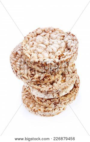 Diet Ricebiscuits Pile Isolated On White Background. Healthy Food. Healthy Lifestyle Concept