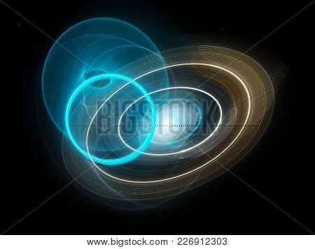 Colorful Glowing Future Blue And Gold Technology, Computer Generated Abstract Background, 3d Renderi