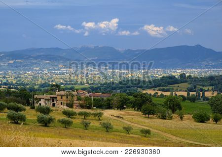 Summer Landscape Along The Road From Bastardo To Bevagna, Perugia, Umbria, Italy