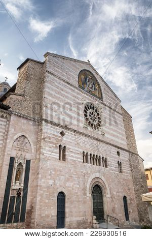 Historic Buildings Of Foligno, Perugia, Umbria, Italy. Facade Of The Cathedral