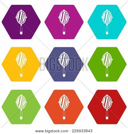 Hand Mirror Icon Set Many Color Hexahedron Isolated On White Vector Illustration