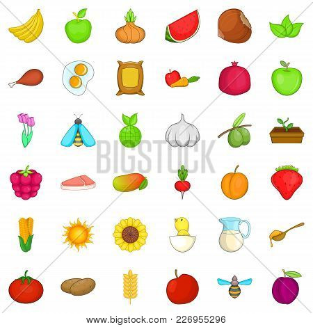 Comestible Icons Set. Cartoon Set Of 36 Comestible Vector Icons For Web Isolated On White Background