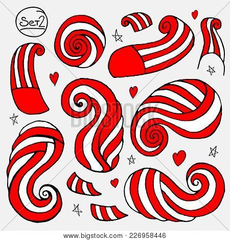A Set Of Vintage Artistic Decorative Graphic Elements In A Casual Style. Stylized Curved Wings, Volu