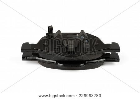 New Car Brake Pads Isolated On White. Set Of Spare Brake Pads For One Wheel.