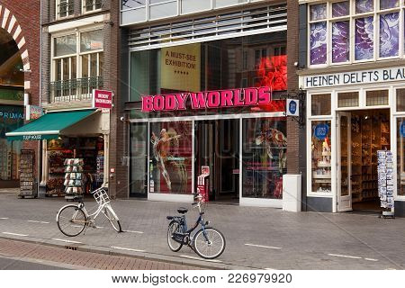 Amsterdam, Netherlands - June 25, 2017: Entrance To Body Worlds Museum. More Than 200 Real Dead Huma