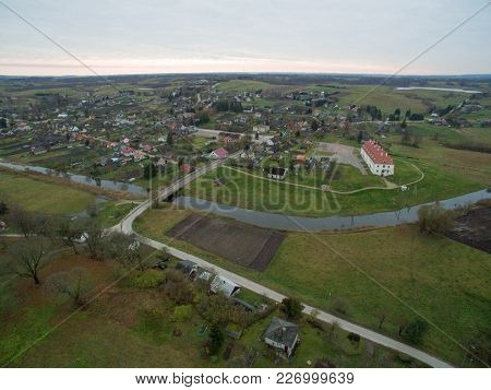 Aerial View Of Small Town Kraziai In Zemaitija, Lithuania