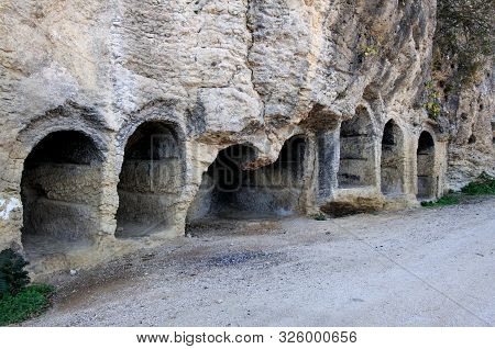 Caves At The Foot Of The Castle, Montefrio, Granada Province, Andalucia, Spain.