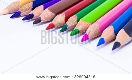 Crayons - Colored Pencil, Color Pencils, Close Up Macro Shot Of Color Pencil Pile Pencil Nibs, Used 