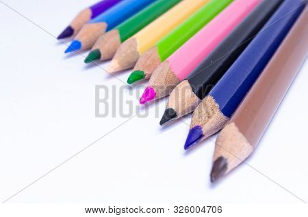 Crayons - Colored Pencil, Color Pencils, Close Up Macro Shot Of Color Pencil Pile Pencil Nibs, Used 