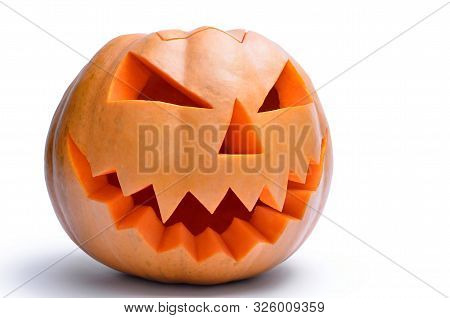 Jack's Head Of A Lantern Carved From Pumpkin For Halloween