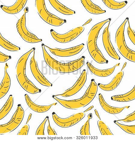 Seamless Pattern With Bananas. Scandinavian Hand Drawn Style. Vector Illustration