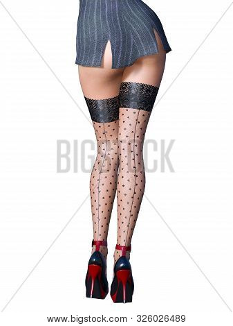 Long Slender Sexy Legs Woman Short Skirt Stockings.